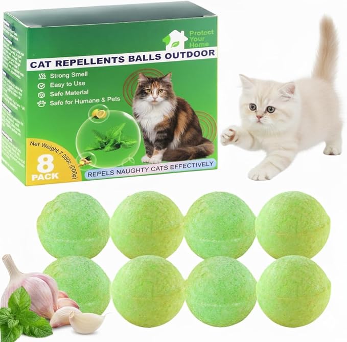 Natural Peppermint Oil Cat Deterrent Outdoor and Indoor, Keep Cats Permanently Out of Yard, Lawn, Garden, Furniture, Mulch & Flower,8 Pack（Green）