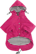 Morezi Dog Zip Up Raincoat with Reflective Buttons, Rain/Water Resistant, Adjustable Drawstring, Removable Hood, Raincoats with Legs 8lbs to 80lbs Available - Pink - L