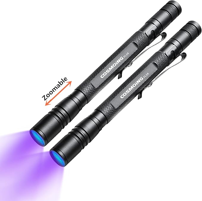 UV Flashlight Pen, LED 395nm Ultraviolet Flashlight, Zoomable Blacklight, IP54 Waterproof Detector for Pet Urine, Cat Dog Stains, Bed Bug, Household - 2 Pack