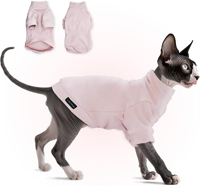 Fleece Sphynx Cat Clothes Soft Hairless Cat Clothes Pullover Cat Sweater for Chihuahua All Season Light and Warm Kitten Cloth for Cats Only Puppy Clothes Small Dog Sweater (Pink, XL)