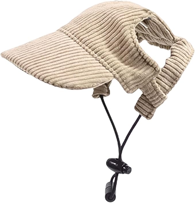 Dog Baseball Cap, Dog Cat Summer Beach Visor Hat with Ear Holes, Adjustable Puppy Sunbonnet Headdress (Khaki, Small)