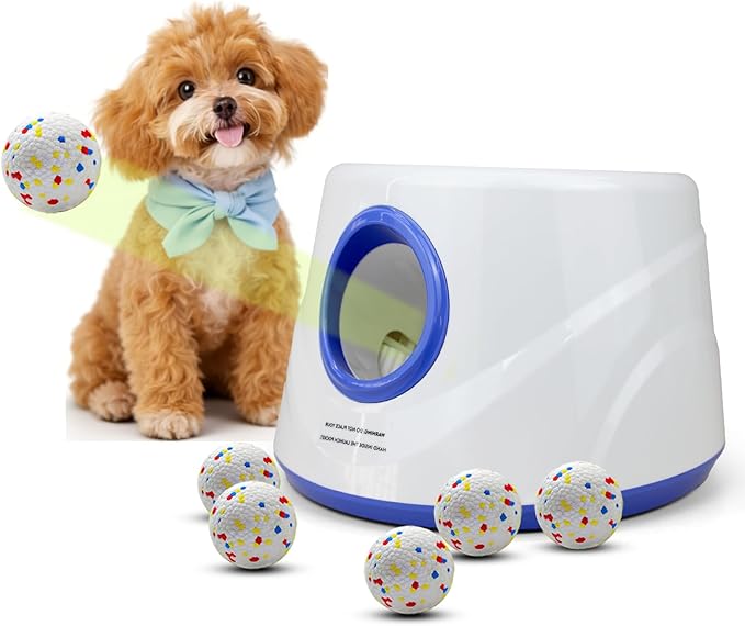 Interactive Dog Ball Launcher with 6 Balls – 15–45FT Adjustable Distance, Automatic Fetch Toy for Small to Medium Dogs, Indoor/Outdoor