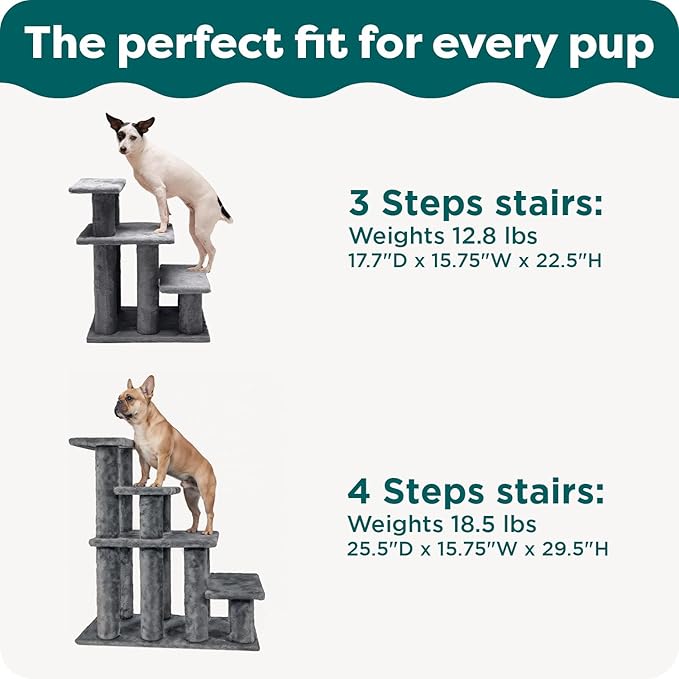 Furhaven Steady Paws Multi-Step Pet Stairs for High Beds & Sofas - Gray, 3-Step