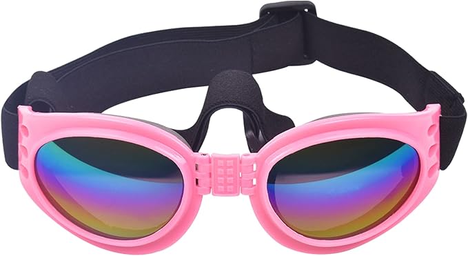 Dog Goggles Dog Sunglasses Adjustable Strap for Waterproof Windproof UV Protection Sunglasses for Pet, for Go Out Travel Skiing Swim (Pink)