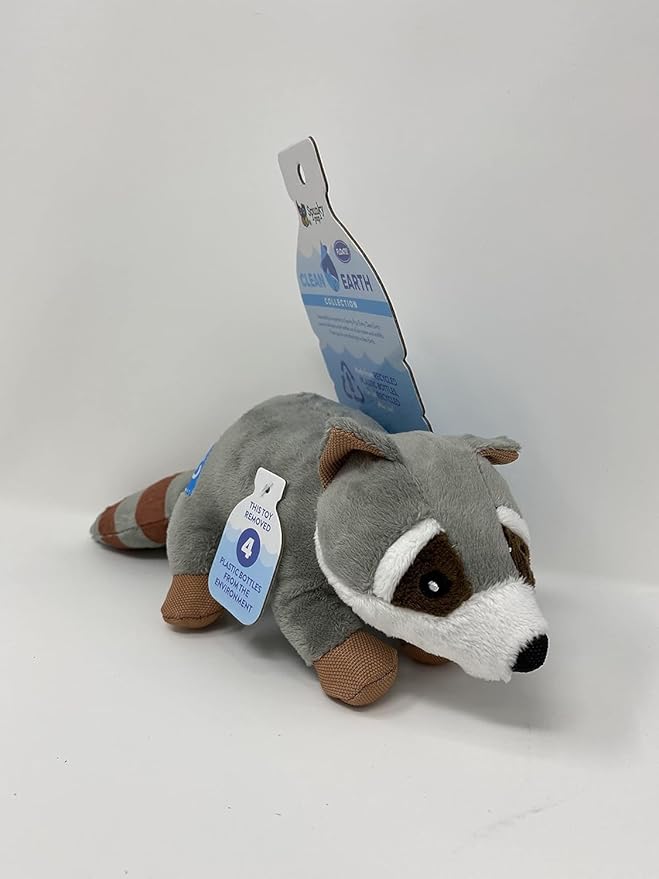 Spunky Pup Clean Earth Plush Raccoon | Made from 100% Recycled Water Bottles | Small,Gray,7261