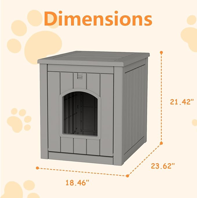 Cat Litter Box Enclosure, Waterproof Resin Hidden Litter Box Furniture Side Table with Openable Front Door for Small Pets, Indoor & Outdoor Use (Grey)