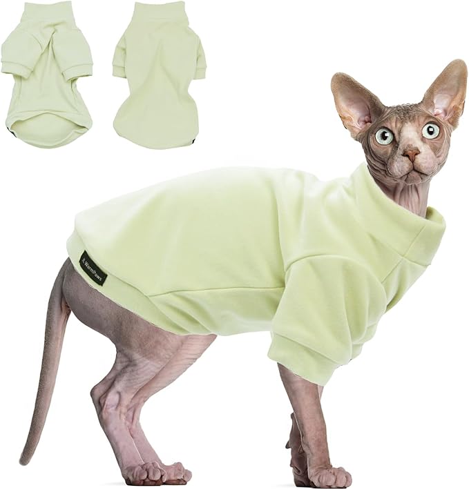 Sphynx Cat Clothes Hairless Cat Sweater Shirt Soft Warm Long Sleeves Pullover Pet Clothes Pajamas Dog Cloth for Small Dogs Kitten Clothes Pet Sweaters (Light Green, S)