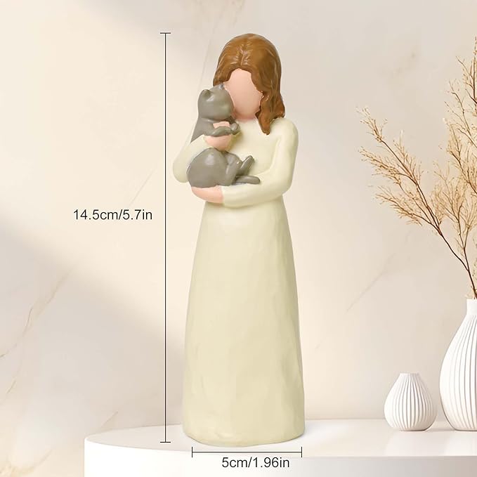 Cuayaes Grey Cat Memorial Gifts for Loss of Cat Sympathy Gift, Friendship Guardian Angel Statue Pet Remembrance Gifts for Women Cat Lovers