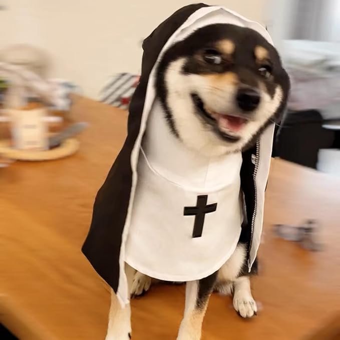Pet Cat/Dog Nun Costume Clothing- Cute Funny Sister Habit Dress Outfit for Halloween Christmas Festival Cosplay Party (Medium)