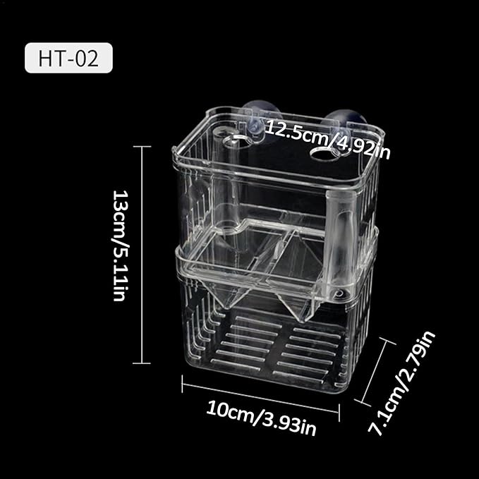 1/2 Fish Acclimation Box - Acrylic Hatchery Incubator Tank, Fish Breeder Box with 2 Suction Cups | Easily Install Breeding Isolation Box, Floating Breeding Box for Baby Fishes Shrimp Betta Guppy