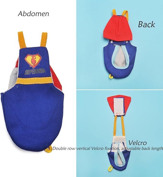 Parrot Flight Suit Diaper (Without Leash) - Reusable Bird Diaper for Budgies, Lovebirds, Cockatiels, and More - Fabric Bird Suit (Blue Superman-L)