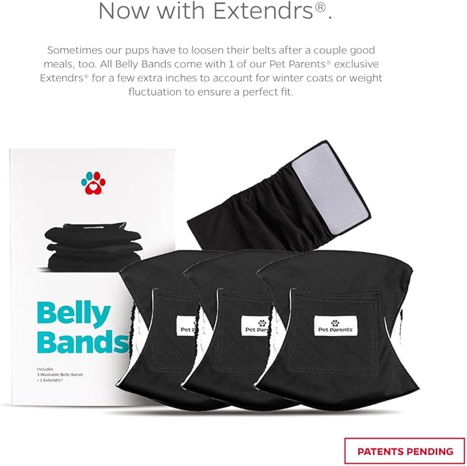 Pet Parents® Washable Belly Bands for Male Dogs (3pack) + Extendrs® of Durable Dog Diapers Male, Premium Male Dog Diapers & Dog Wraps (Large, Black)