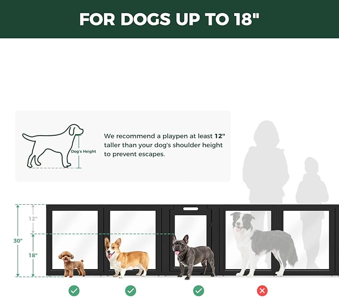 FXW AuraSpace Acrylic Indoor Dog Playpen for Small and Medium Dogs, 30 Inch, 12 Panels, Black