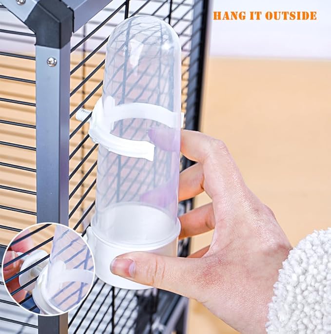Pet Bird Waterer - 8.45 Fl Oz Automatic Parrot Water Feeder, Suspended Bird Cage Dispenser for Parakeet, Budgie, Cockatiel, Lovebirds, Canary (1Pcs)
