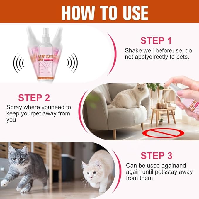 Cat Deterrent Spray to Protect Furniture - Natural Ingredient Scented Deterrent for Scratching, Chewing on Cords, Sofa, Walls & Plants, Pet Behavior Aid, 1 PC