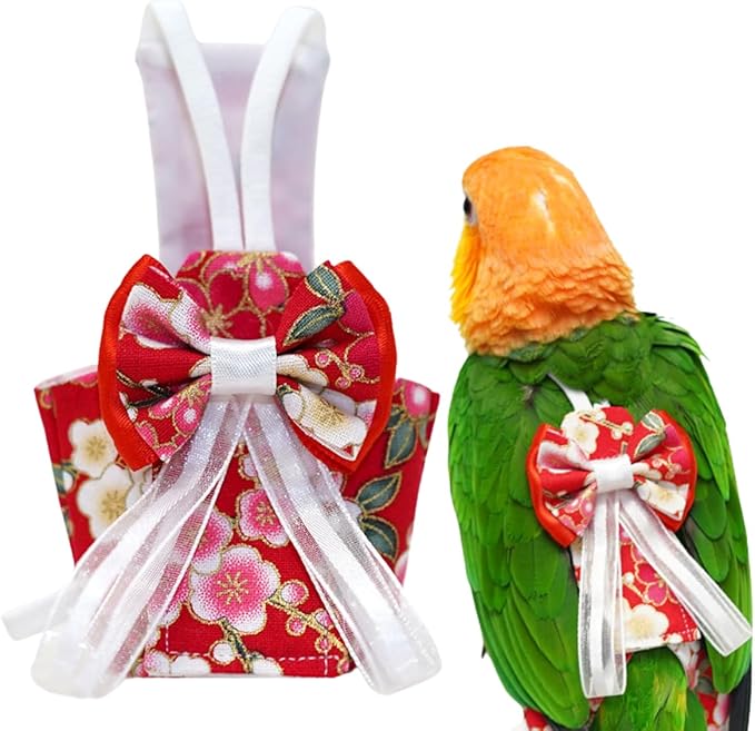 Bird Diaper Cockatiel Clothes Flight Suite, Reusable Parrot Nappy with Waterproof Inner Layer, Cute Pigeon Pants Urine Wet Suit Costume for Conure Macaw (Red,M)