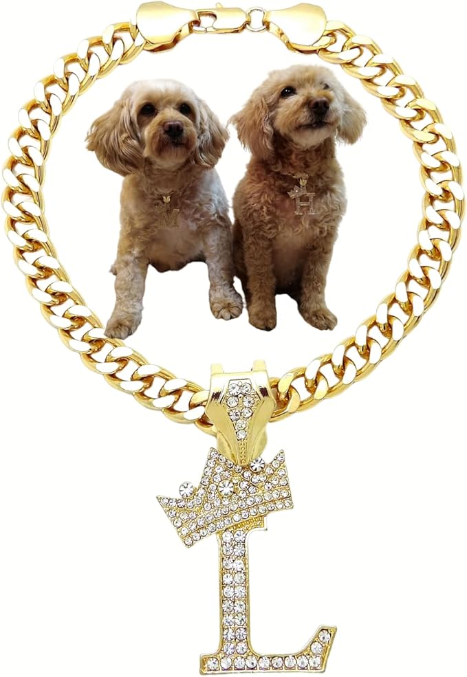 Initial Letter Cuban Chain Dog Chain Pet Chain Pet, Cat, Puppy Necklace (L, 12")