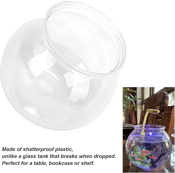 Mini Fish Tank, Transparent Plastic Betta Fish Bowl, Large Size, for Home Desk Bookshelf Decor