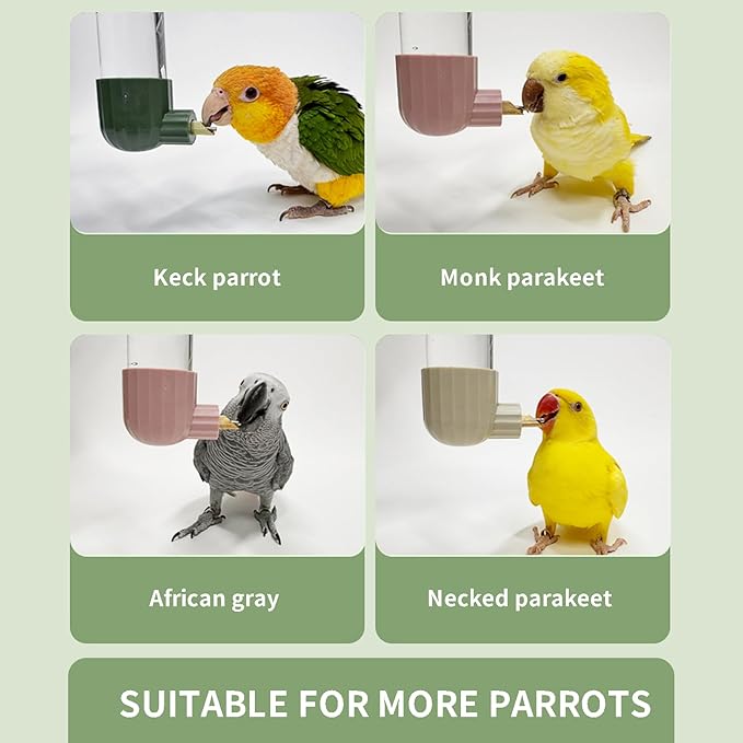 AOTU 7.4 Fl Oz Bird Water Dispenser Automatic No Mess Bird Water Feeder Parakeet Water Dispenser, Clear Cage Water Drinker for Conure Cockatiels African Grey Amazon Parrot Lovebirds & Canary