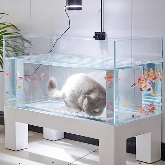 20 Gallon Cat Bed Aquarium Fish Tank - Immersive Viewing Glass Cat Cave, Cat Entertainment Equipment with Tunnel for Indoor Cats, Turtle & Betta（31.5x15.7x17.7in） C 31.5x15.7x17.7in