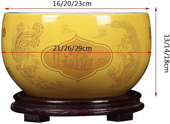 Fish Tank Treasure Bowl Ceramic Fortune Fish Tank Desktop Ceramic Small Treasure Bowl Turtle Feeding Bowl Aquarium(Gold,21x13cm)