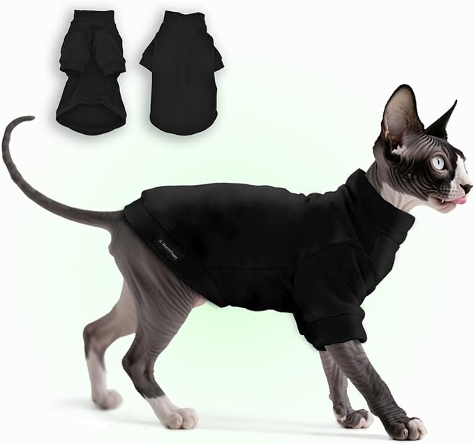 Fleece Sphynx Cat Clothes Soft Hairless Cat Clothes Pullover Cat Sweater for Chihuahua All Season Light and Warm Kitten Cloth for Cats Only Puppy Clothes Small Dog Sweater (Black, XX-Large)