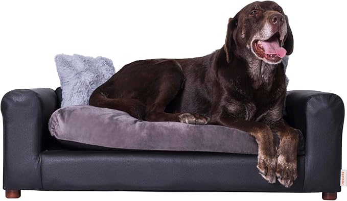 Moots Premium Leatherette Pets Sofa, Black/Charcoal, Medium/Large