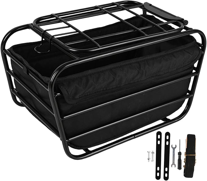 Bike Rear Basket Dog Carrier Heavy Duty Bicycle Cargo Rack Bicycle Storage Basket for Outdoor, Travel Hiking, Shopping Dogs
