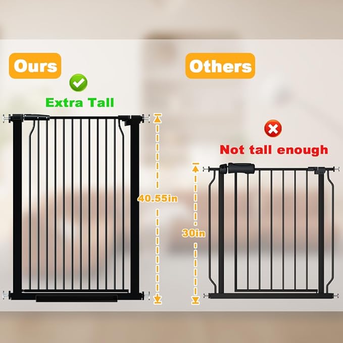 40.5" Extra Tall Cat Pet Gate 57.4-60.2" Wide Pressure Mounted Tall Pet Gate Easy Walk-Through Auto-Close Safety Baby Gate for Cats and Dogs for Indoor Stairs, Doorways, and Kitchen