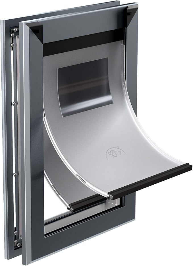 MAVRICFLEX Heavy Duty Dog Door with Double Sliding Lock Panels, Energy Efficient Doggie Door, Easy Installation, Two Magnetic Soft Flaps Doggy Door for Large Dogs Up to 100LBS, Large, Dark Gray