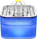 Crystal Cat Water Fountain Stainless Steel, 101oz/3L Pet Fountain with LED Light for Cats and Dogs (Blue)