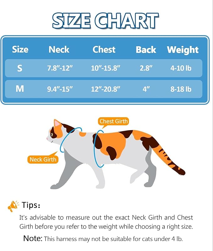 Halypet Cat Harness and Leash Set, Escape Proof [3 in 1 Adjustable & Lightweight] Cat Harness, Safe Kitten Harness for Large Cats Comfortable Soft, Easy to Wear, Walking Outdoor Travel, Medium