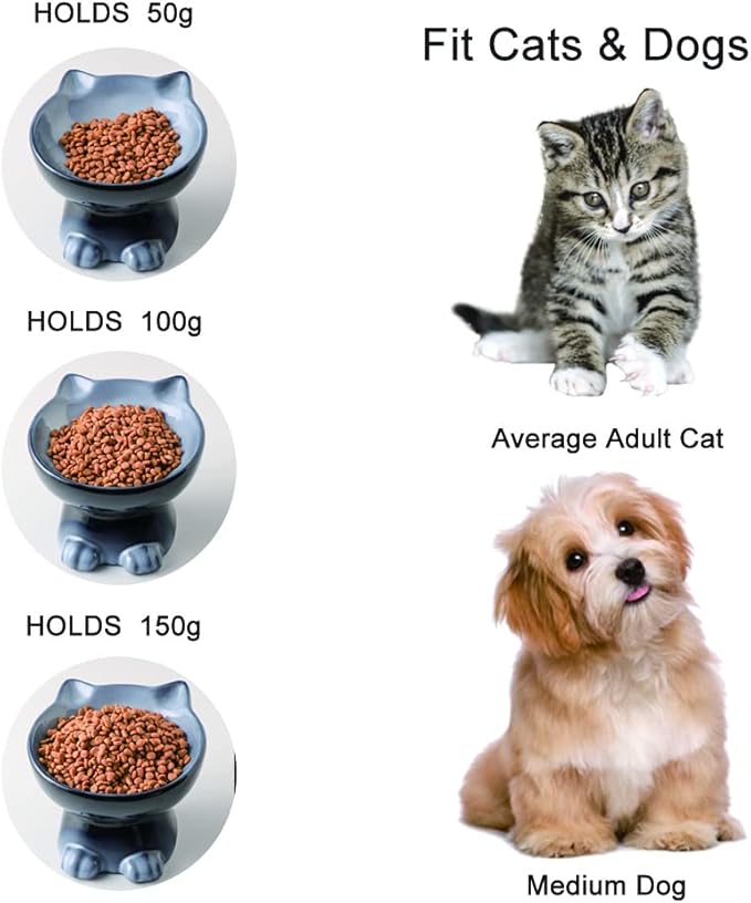 Nihow Elevated Cat/Dog Bowls: 6.25 Inch Ceramic Raised Cat Food & Water Bowl Set for Protecting Pet's Spine - Feeding & Watering Supplies for Cat/Small Size Dog - Elegant Gray (6.8 OZ /1 PC)