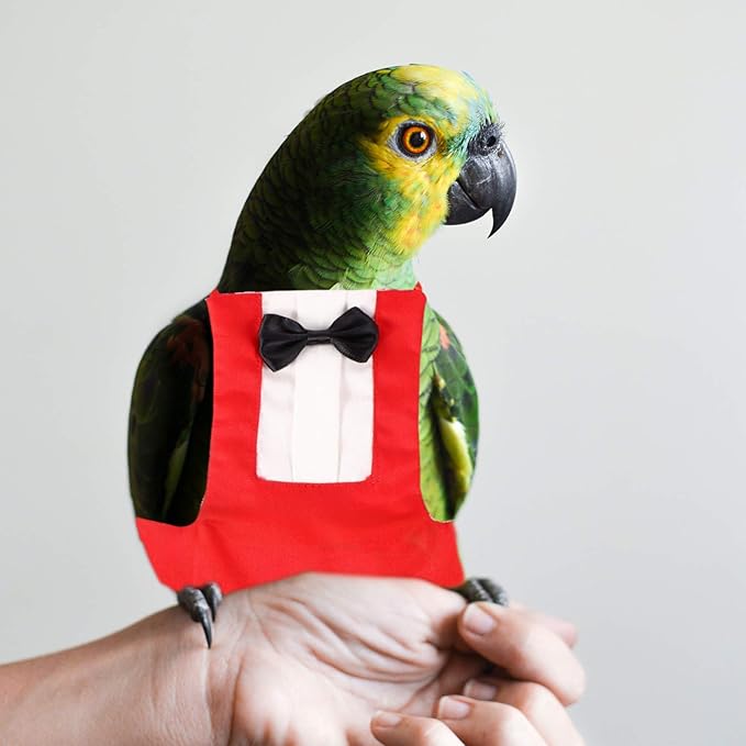 2 Pack Bird Diaper Parrot Flight Suit, Reusable Parrots Nappies with Bowtie Decor Pet Clothes for Budgie Parakeet Cockatiel Wedding Anniversary Christmas Birthday Party- Size XL