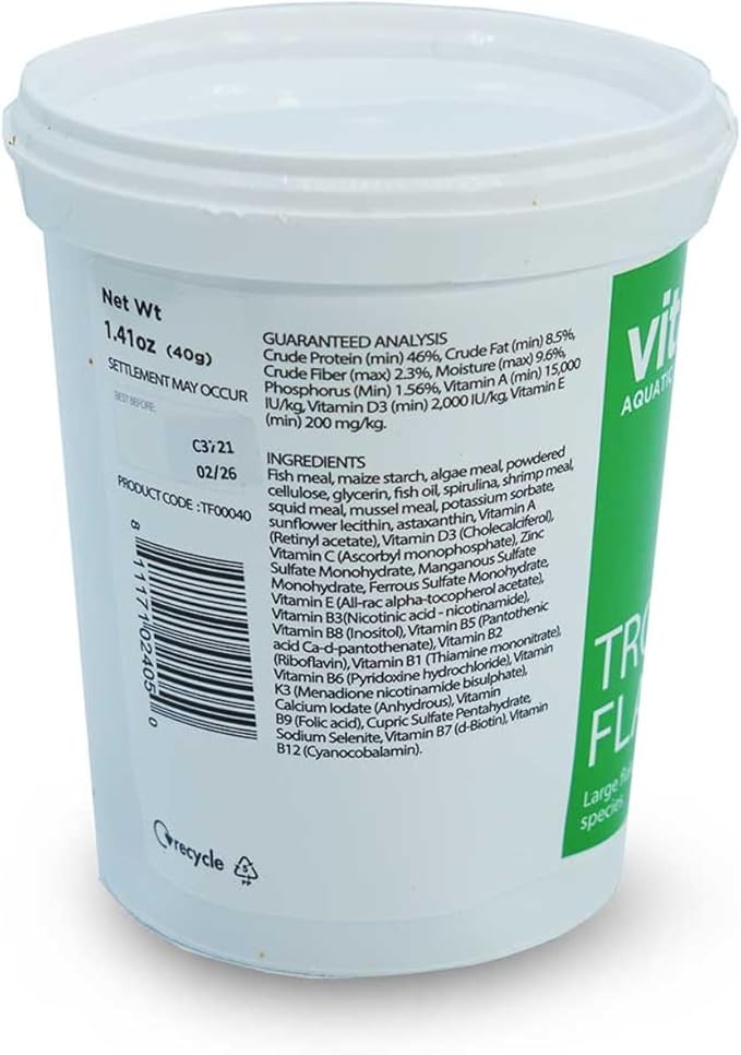 Vitalis Freshwater Tropical Flakes 40g (1.41oz) – Premium Nutrient Rich Fish Food for Tropical Freshwater Fish, Supports Health & Vibrant Color