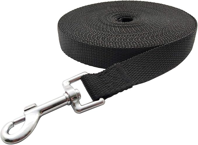 Nylon Training Dog Leash for Small Medium Large Dogs, 15ft 20ft 30ft 50ft Long Leash Dog/Puppy Lead for Obedience Recall Training, Camping (1" x 30ft, Black)