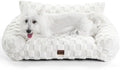 Made4Pets Cat and Dog Indoor Couch Bed, Soft Faux Fur Checkered Pet Sofa, Cozy Fluffy Pet Sofa with Supportive Foam, Removable Washable Cover with Non-Slip Base, White, Medium
