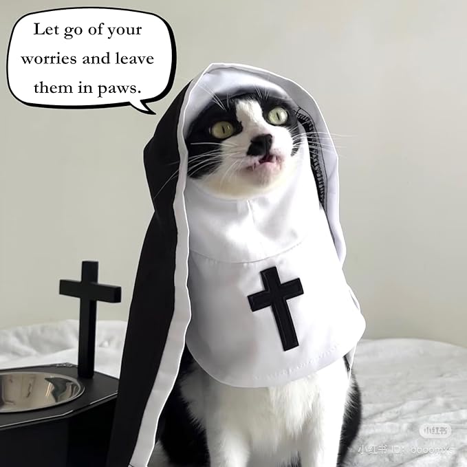 Pet Cat/Dog Nun Costume Clothing- Cute Funny Sister Habit Dress Outfit for Halloween Christmas Festival Cosplay Party (Medium)