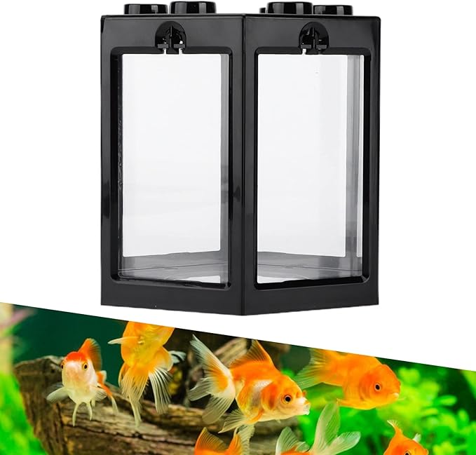 Small Betta Fish Tank Hex Shape Stackable Mini Aquarium Tank Portable Plastic Fish Bowl for Small Fish, Shrimp, Crab, Spide (Black)
