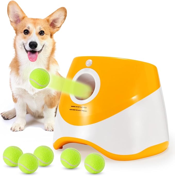 Automatic Ball Launcher Dogs: Interactive Fetch & Training Tool, Smart Mini Tennis Ball Thrower with 3-Setting Distance Control, Ultimate Self-Play Fetch Machine: Independent Fun & Exercise, Orange