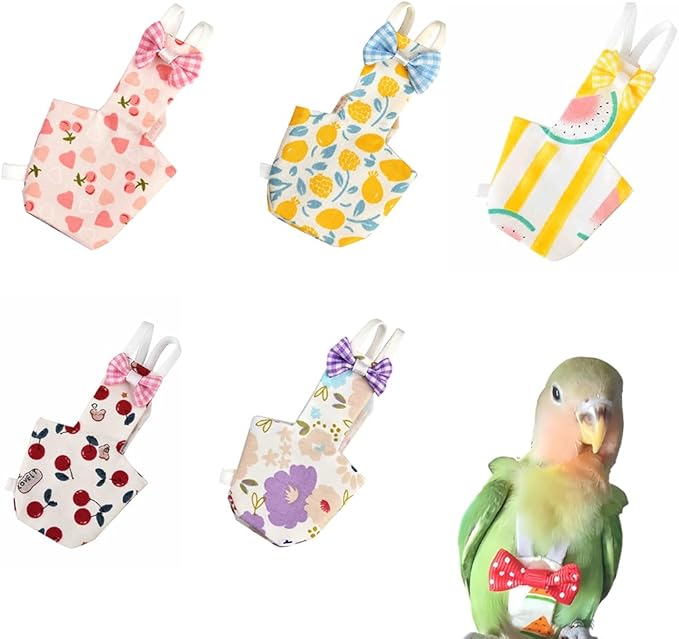 5 Pieces Bird Diapers Flight Suite Liners Reusable Washable Protective Nappy Clothes with Layer Cute Suit for Budgerigar Lovebird Cockatiel Monk Parakeet Crested myna (Female Cockatiel)