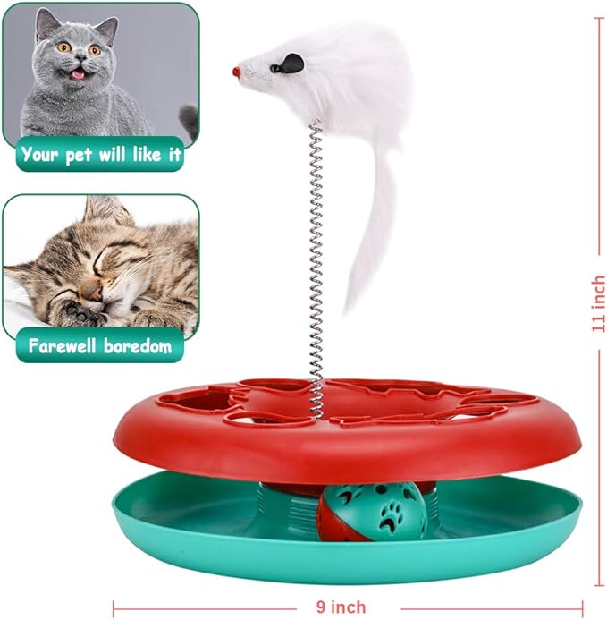 Pawzone Cat Toys, Cat Toys for Indoor Cats,Interactive Kitten Toys Roller Tracks with Catnip Spring Pet Toy with Exercise Balls Teaser Mouse (red)