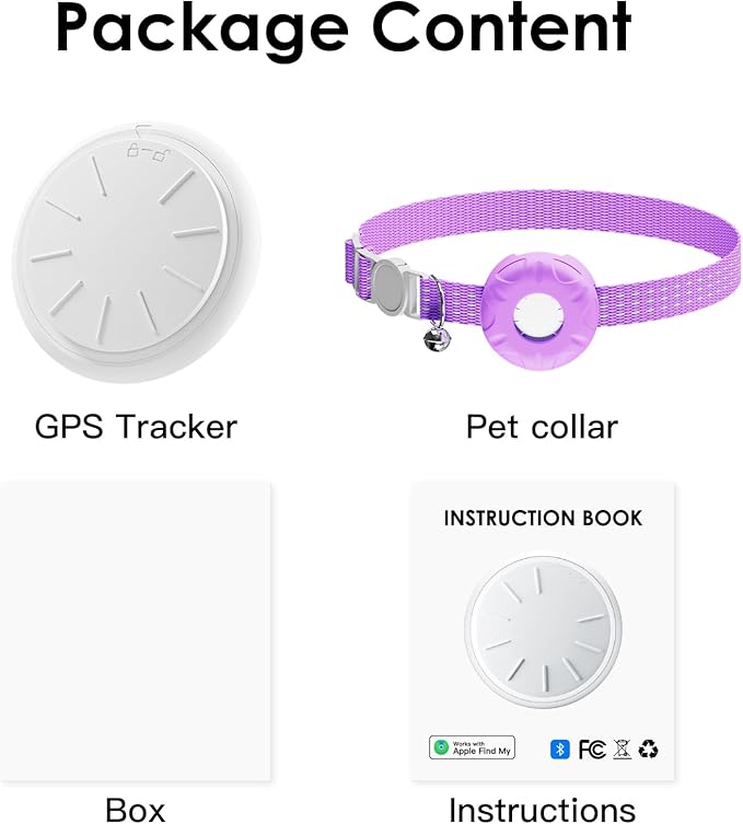 Cat Tracker, Lightweight Pet Tracker for Cats, No Monthly Fee, Waterproof Cat GPS Tracker, Compatible with Apple Find My App(Only iOS), Real-Time Tracking, Precise Positioning, Smart Alerts