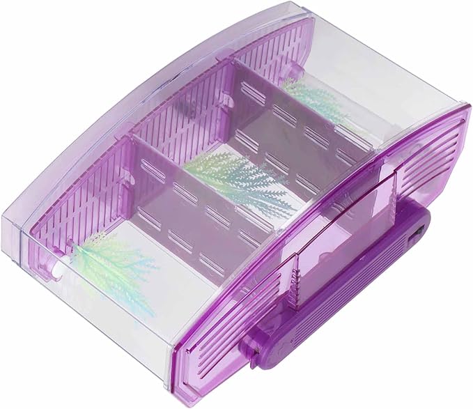 Rengue Fish Breeder Box for Aquarium TripleChamber Fish Breeder Box for Aquarium, Transparent LED Acrylic Small Fishes Breeding Isolation for, Transparent LED Acrylic (Purple)