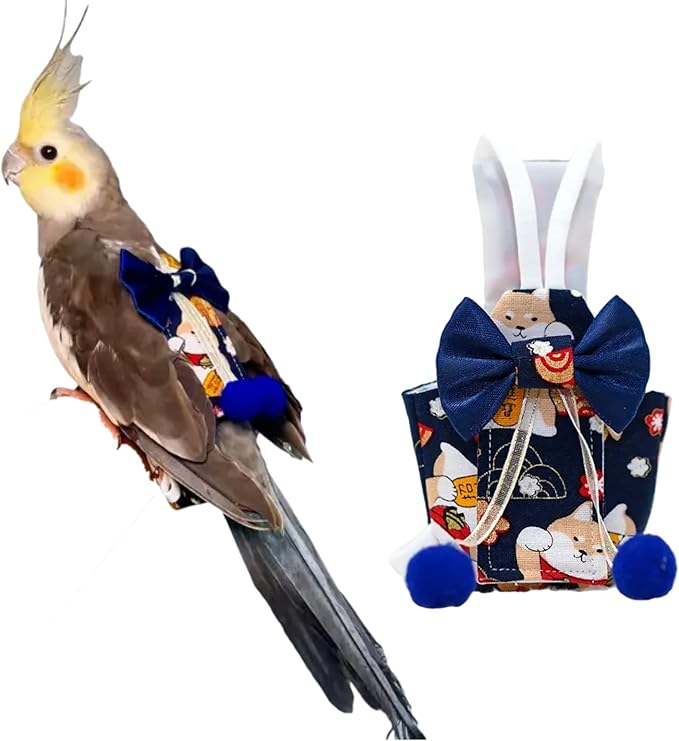 Bird Flight Suit Diapers for Monk Parakeets, Cockatiels - Parrot Clothes, Training Nappy Suit Liners (Medium, Blue-B)