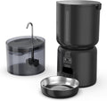 Automatic Cat Feeder and Waterer Set, 4L App Control Smart Cat Feeder with 2MP Camera, WiFi, Anti-Clog for Mix Food, 2.2L Filtered Pet Water Fountain with LED Light, Stainless Steel Bowl, Dual Power