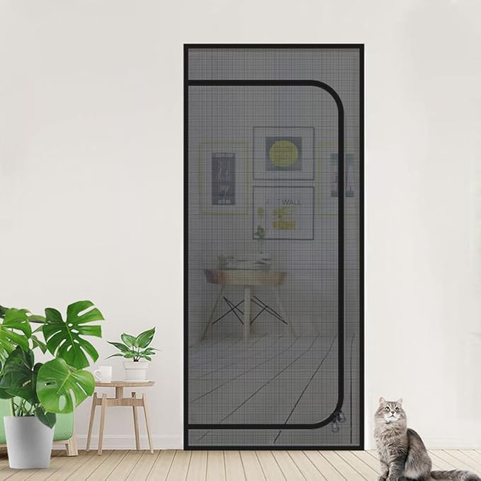 DOOREASY Pet Screen Door, Upgraded Cat Resistant Mesh Screen to Stop Cats Running Out, Easy Install Pet Door Mesh with Zipper Closure for Doorways Bedroom Kitchen Patio (Fits Doors Up to 34"x80")