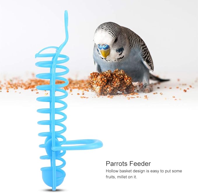 Parrots Feeder Basket, Milet Holder Feeder, Bird Cage Treat Holder for Fruit and Vegetable Milet Containers, Pet Birds Hanging Foraging Toys (Blue)