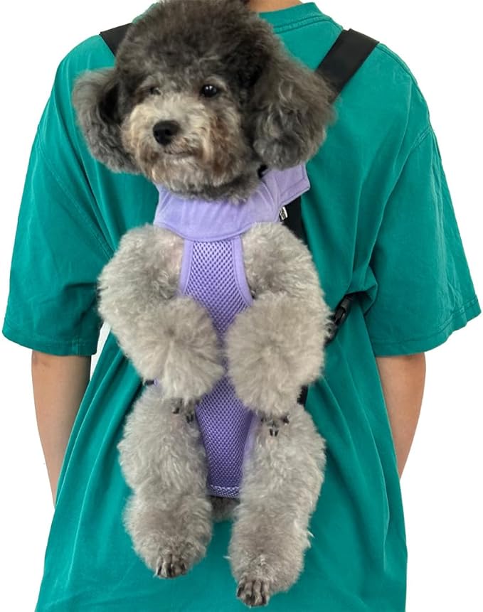 Pet Dog Carrier Backpack, Portable Breathable Mesh Chest Carrier, Polyester Woven Double Shoulder Pet Bag for Outdoor Adventures (Purple, Medium)