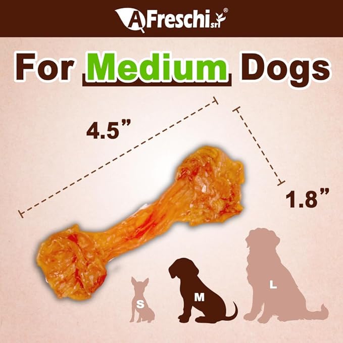 A Freschi srl Turkey Tendon of Dog Bones Shape, USA-Sourced, Limited-Ingredient, Rawhide-Free, Long-Lasting, All-Natural Dog Treats for Medium Dogs, 3 Count Pack (M)